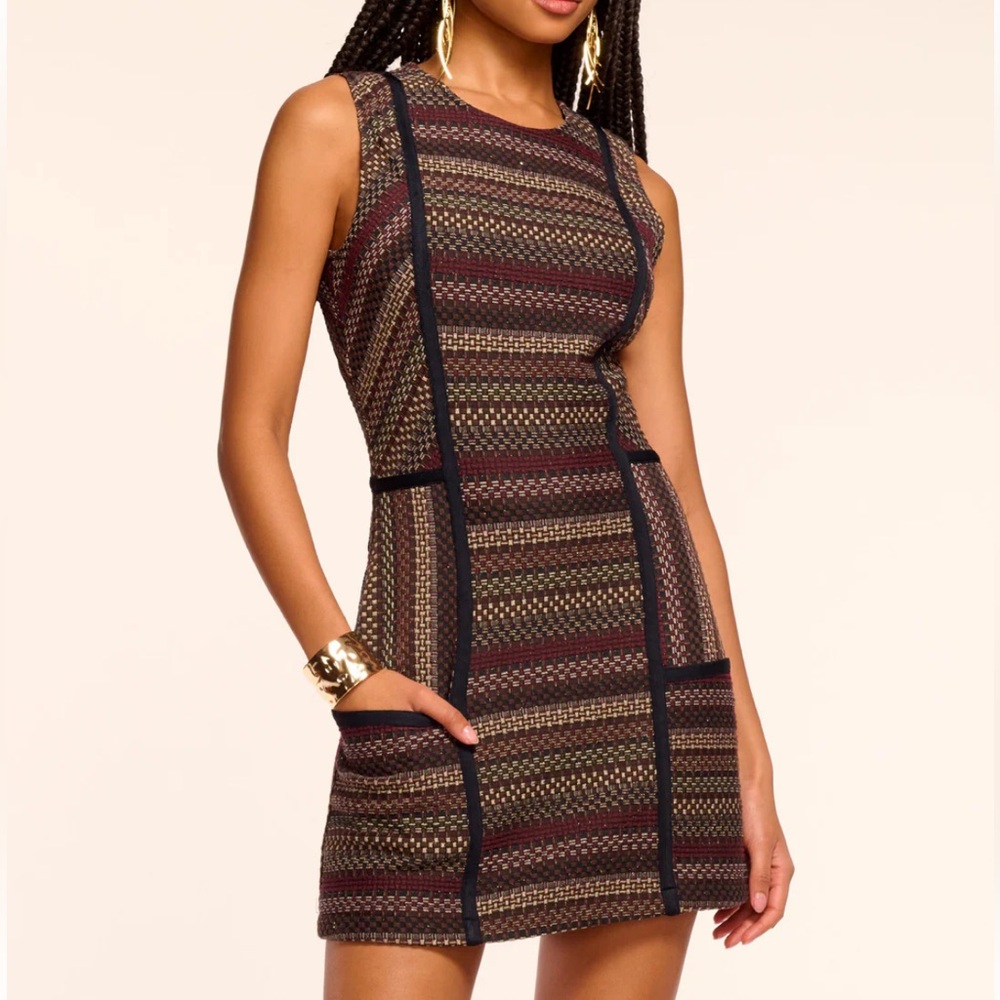 Ramy Brook Multicolor Striped Tweed Mini Dress with Black Trim